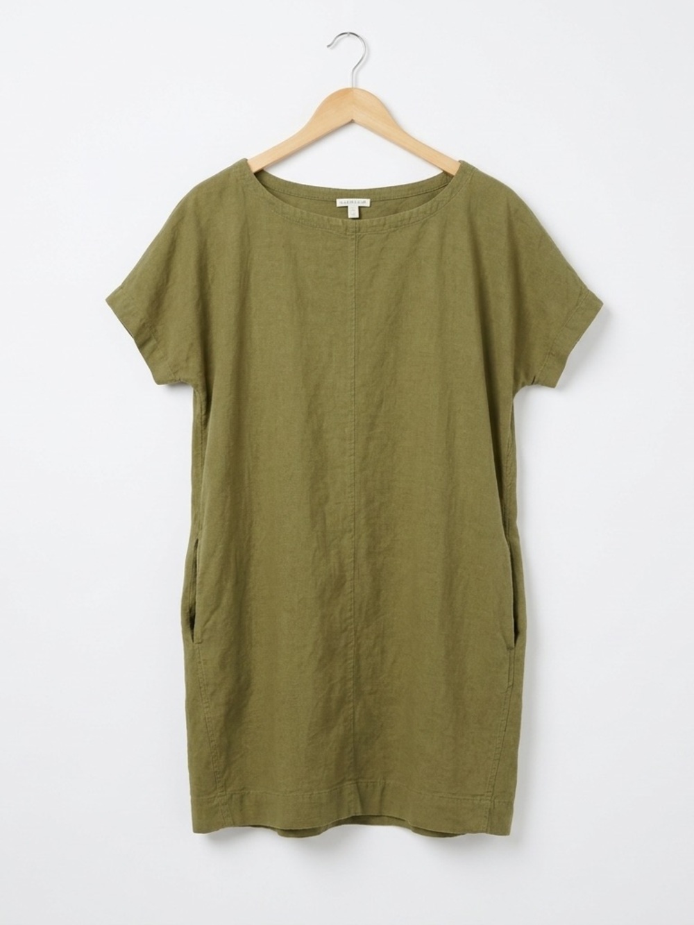 Eileen Fisher Organic Cotton Boat Neck‎ Tunic Dress Olive Green Pockets